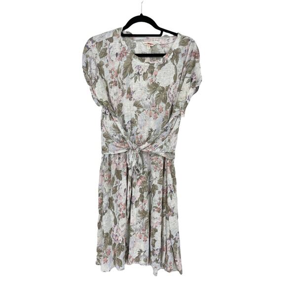Rebecca Taylor Dress Womens Sz Large Penelope Olive Pink Linen Floral Tie Front - Picture 1 of 5